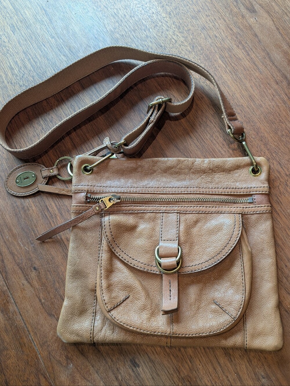Fossil Long Live Vintage 1954 Tan Leather Crossbody Bag